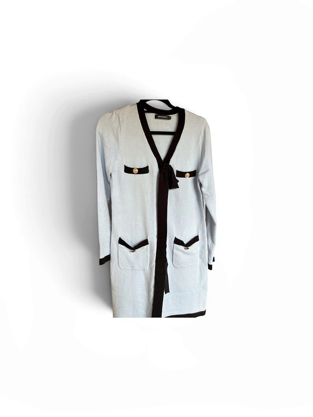 Merokeety Color Block Cardigan Baby Blue & Black
